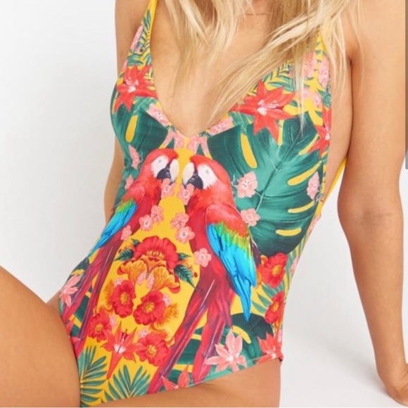 Show Me Your MuMu Other - Show Me Your MuMu Tropical Parrot One-Piece Swimsuit - Yellow, Green, Red, Blue